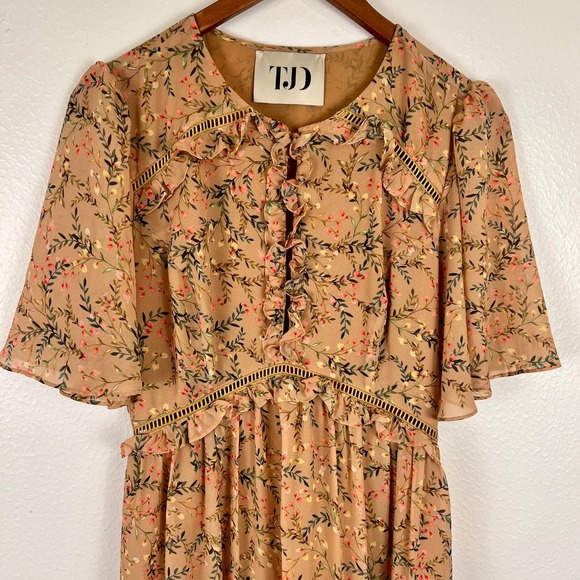 Cottagecore Floral Boho Maxi Dress Small Ruffled Tiered Yellow Fairy Coquette - Picture 4 of 13